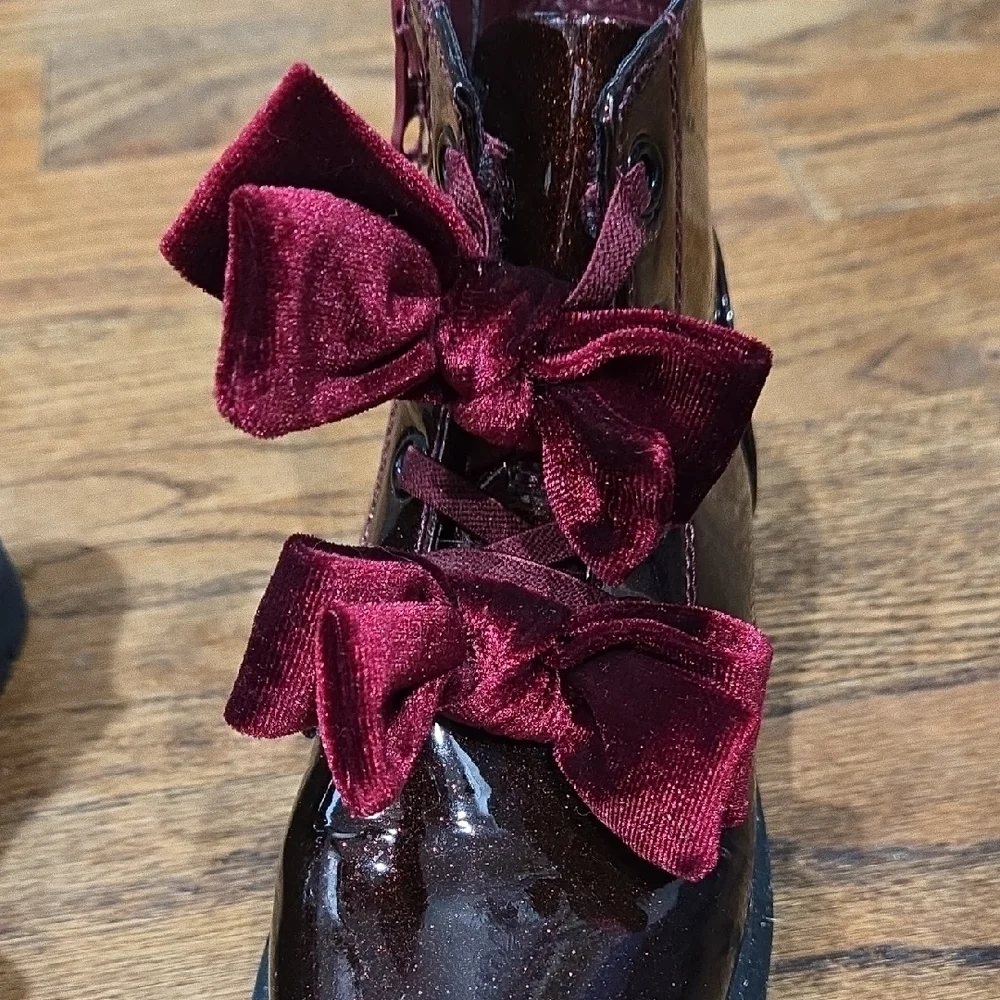 Target Burgundy Glitter Bow Ankle Boots - Picture 5 of 8
